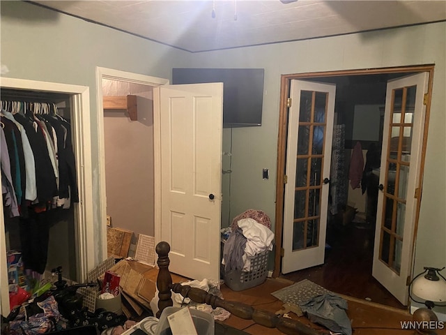 bedroom featuring a closet and french doors