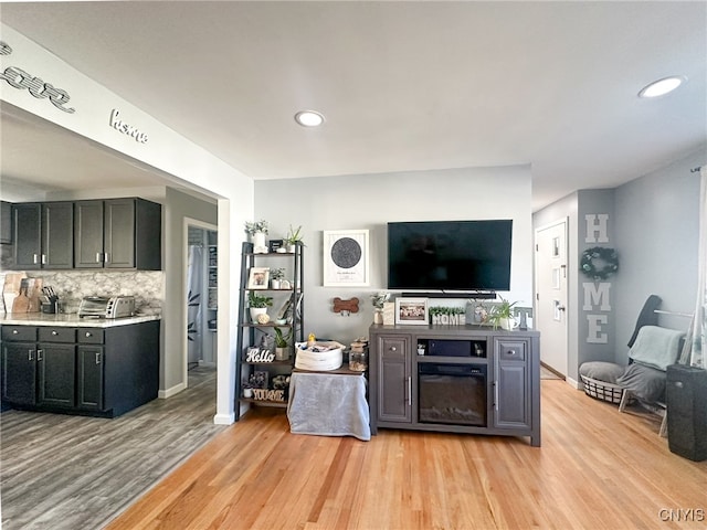 living room with light hardwood / wood-style flooring