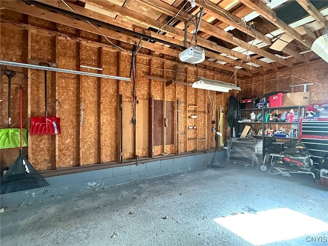 garage with a garage door opener