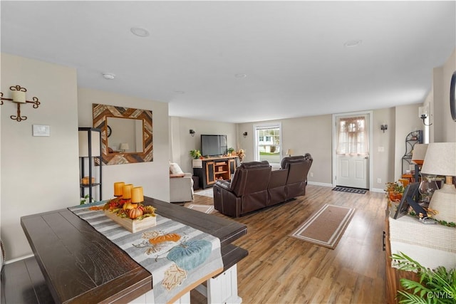 living room with light hardwood / wood-style floors