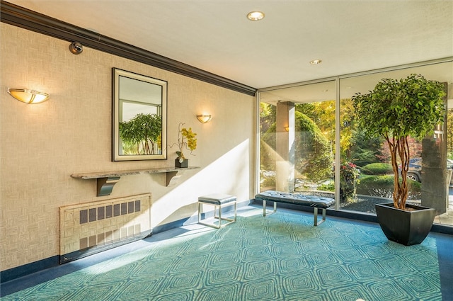 unfurnished sunroom featuring radiator and plenty of natural light