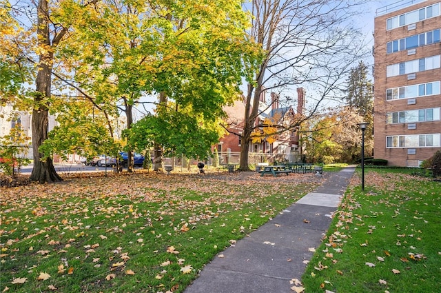 view of property's community with a yard