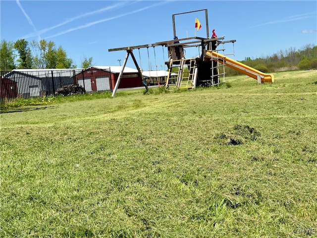 view of yard with a playground