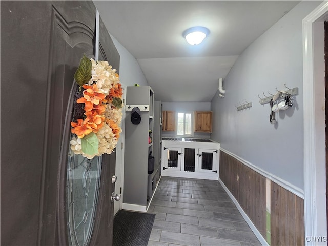 interior space with dark hardwood / wood-style flooring