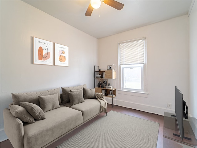 living room featuring ceiling fan