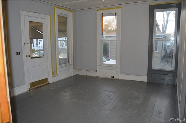 interior space with dark wood-type flooring