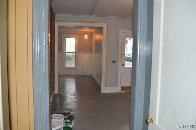 hall with dark wood-type flooring