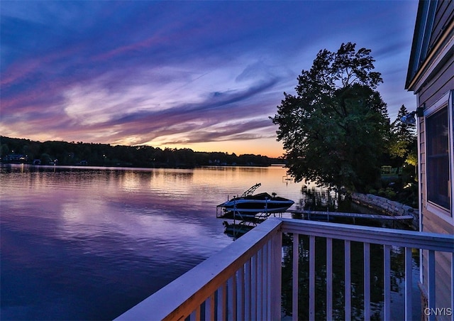 property view of water featuring a boat dock