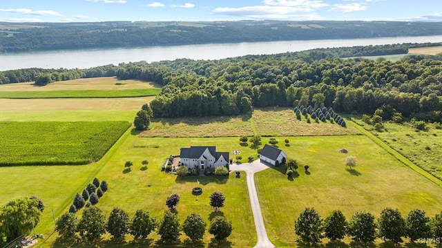 aerial view with a water view and a rural view