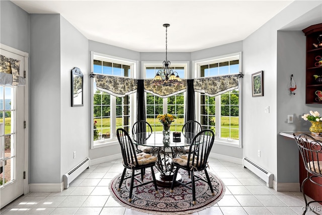 dining area featuring baseboard heating and a healthy amount of sunlight