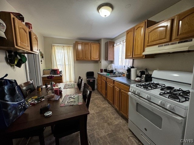 kitchen featuring gas range gas stove, plenty of natural light, and sink