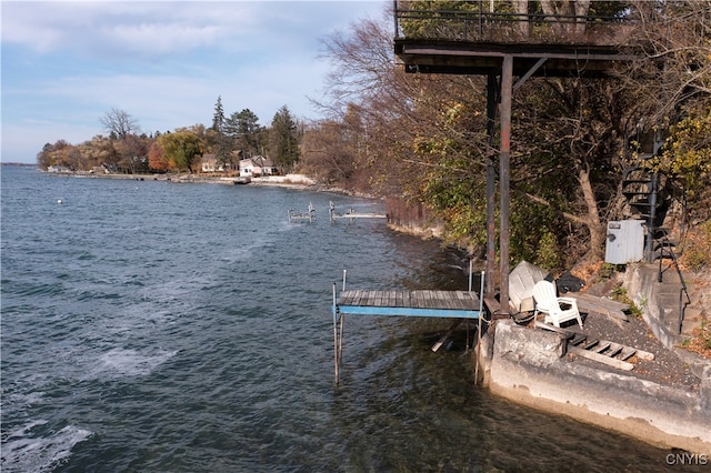 dock area with a water view