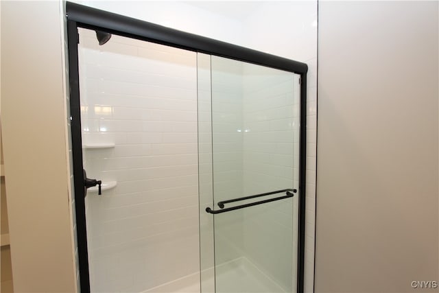 bathroom featuring a shower with door