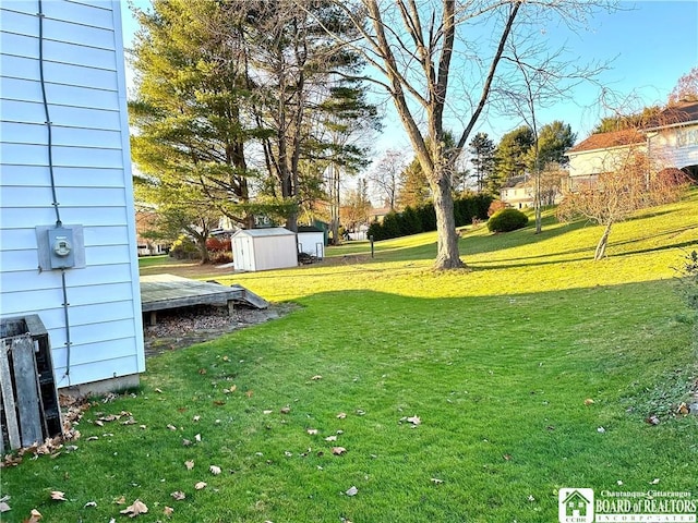 view of yard with a shed