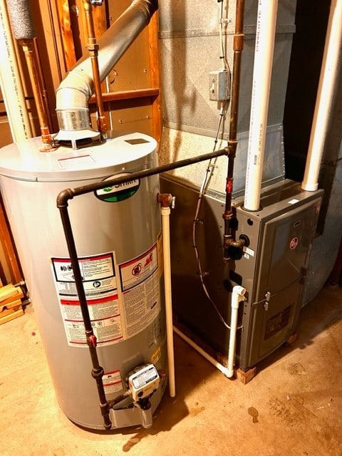 utility room featuring water heater