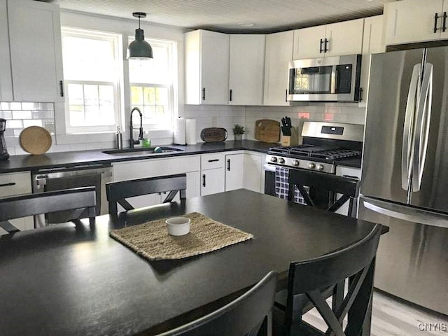 kitchen featuring white cabinets, sink, decorative backsplash, and appliances with stainless steel finishes