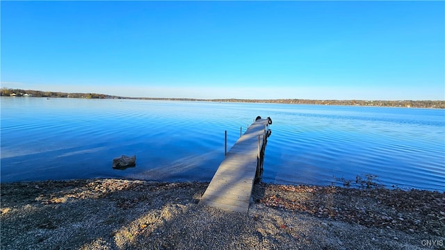 view of dock with a water view