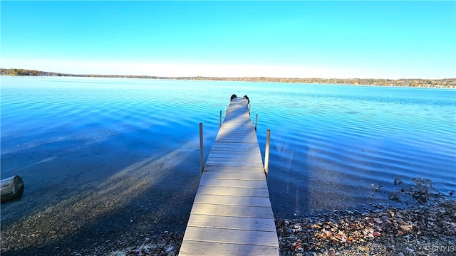 view of dock with a water view