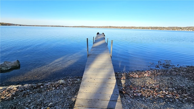 view of dock with a water view