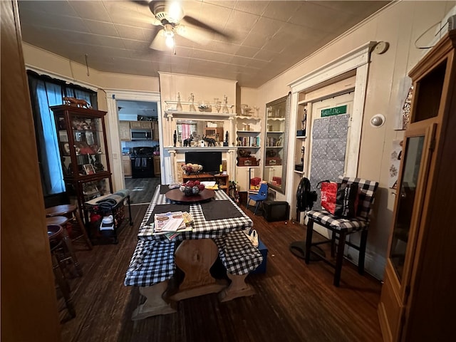 interior space with dark hardwood / wood-style flooring and ceiling fan