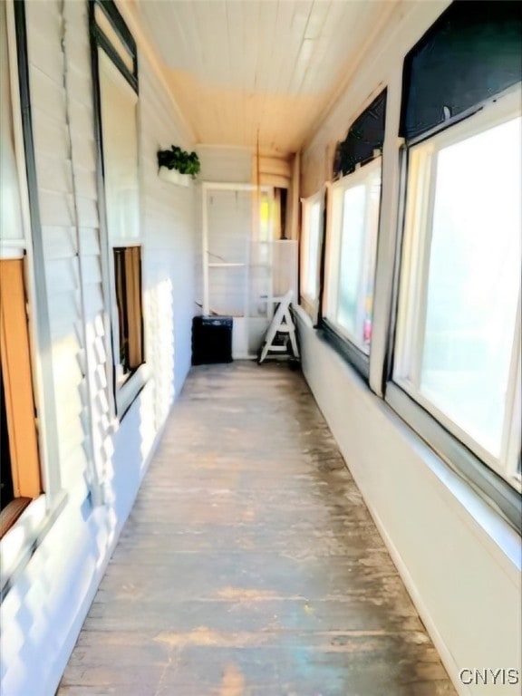 hallway with a wealth of natural light and hardwood / wood-style flooring