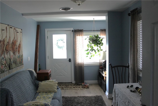 doorway to outside with light hardwood / wood-style flooring