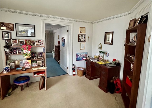 view of carpeted office space