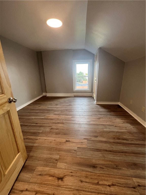 additional living space featuring lofted ceiling and hardwood / wood-style flooring