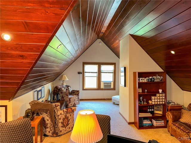 bonus room featuring wood ceiling and light carpet