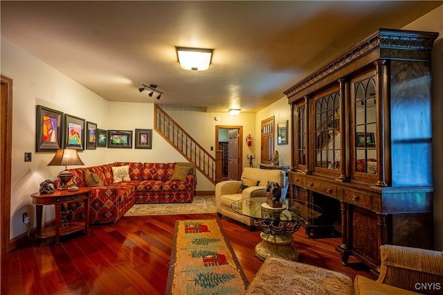 living room with wood-type flooring