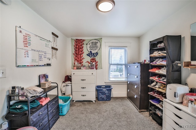 interior space featuring light colored carpet