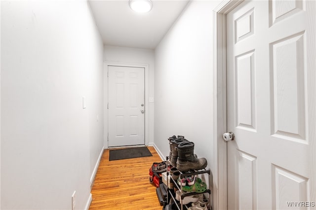 doorway featuring wood-type flooring