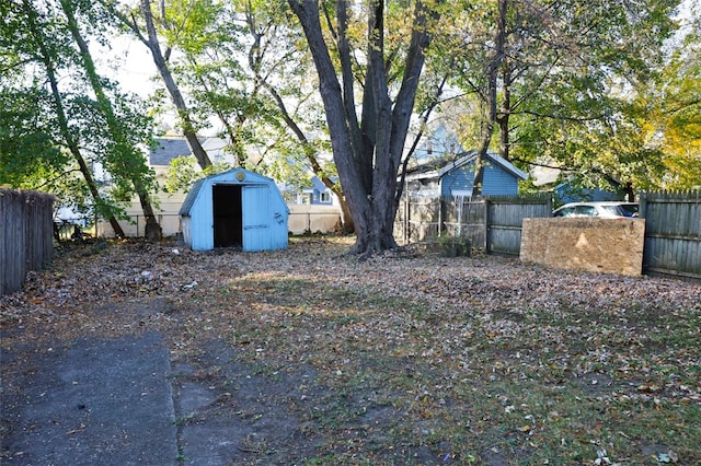 view of yard featuring a shed