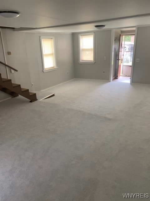 basement featuring carpet and a healthy amount of sunlight