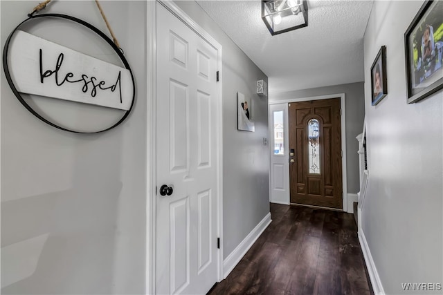 entryway featuring dark hardwood / wood-style floors and a textured ceiling