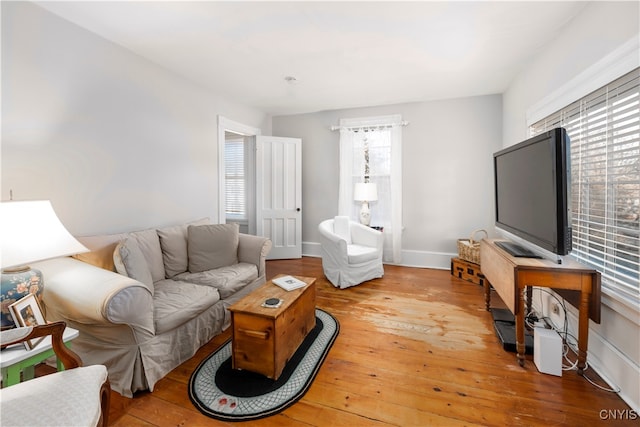 living room with hardwood / wood-style flooring and a healthy amount of sunlight