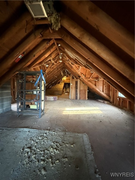 view of unfinished attic