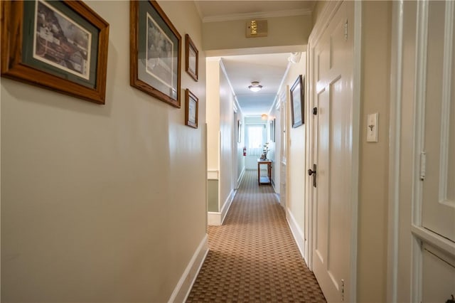 948 George St, Wheatland, NY 14511 - hallway with baseboards, ornamental molding, and dark floors