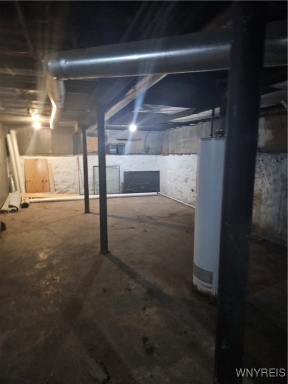 basement featuring gas water heater