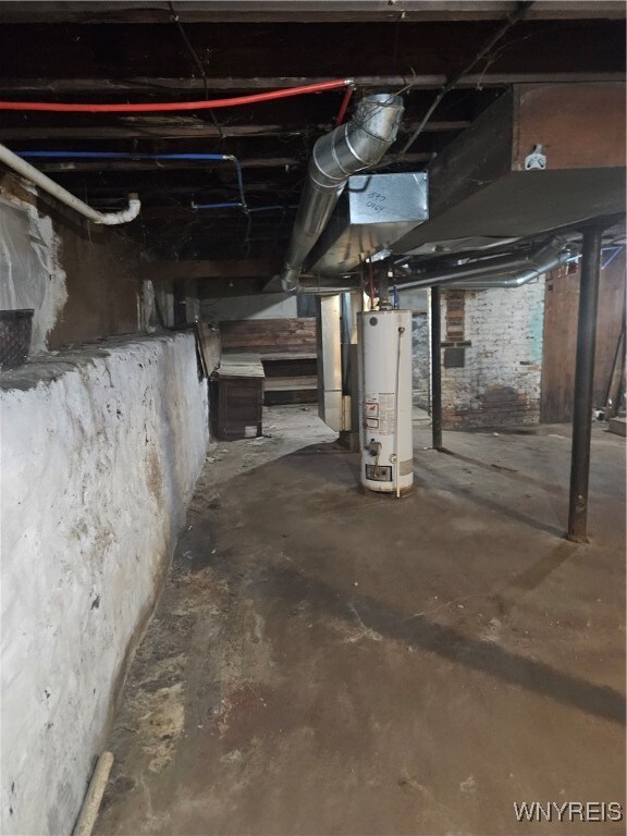 basement featuring gas water heater