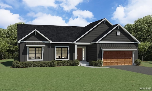 view of front facade featuring a garage and a front lawn