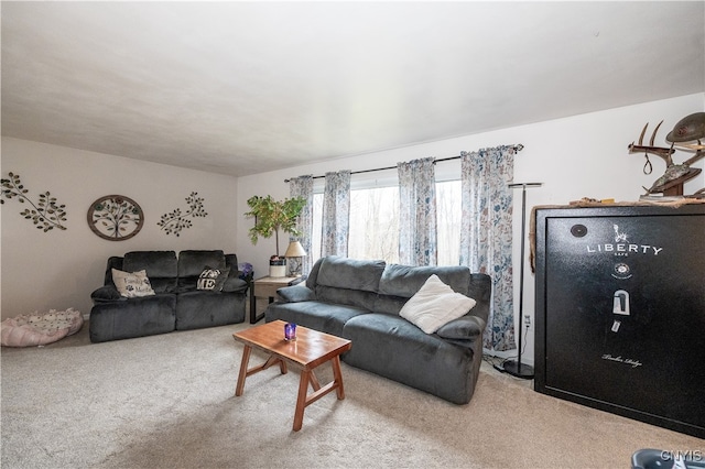 living room featuring light carpet