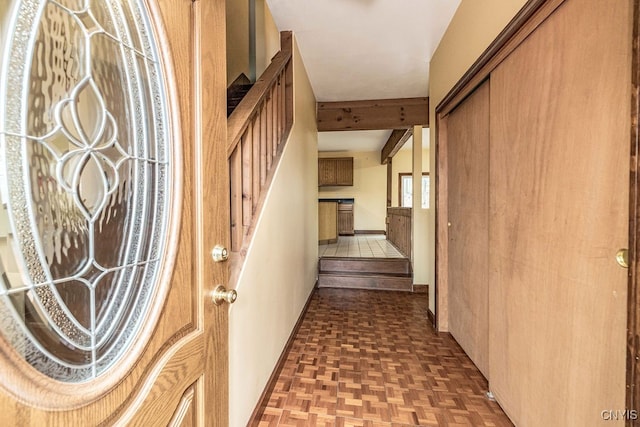 corridor with parquet flooring