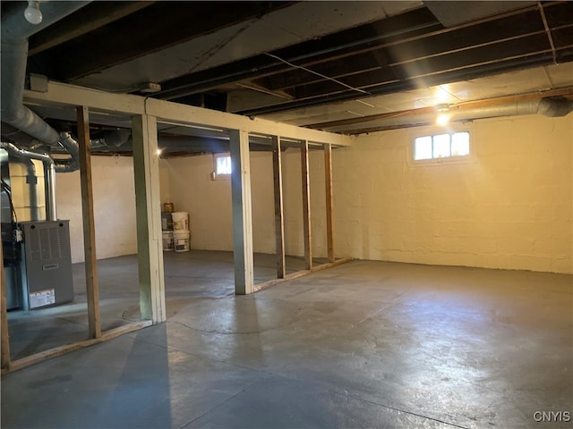 basement with heating unit