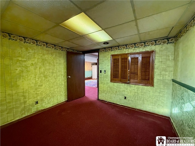 spare room with a paneled ceiling and carpet flooring