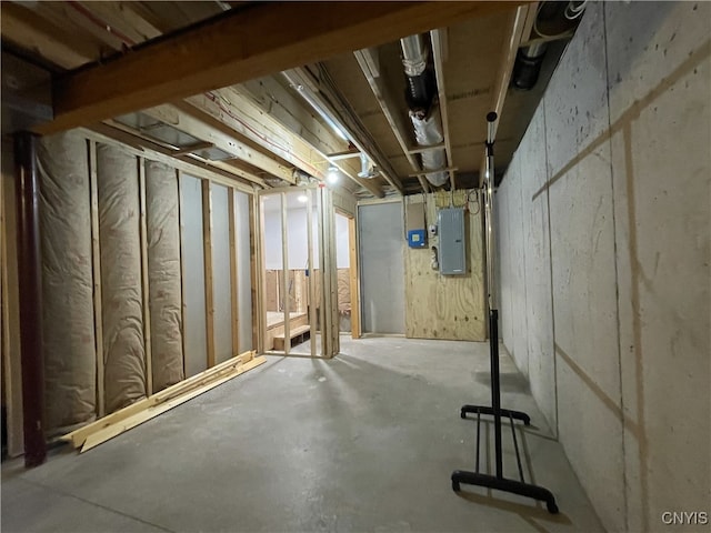 basement featuring electric panel