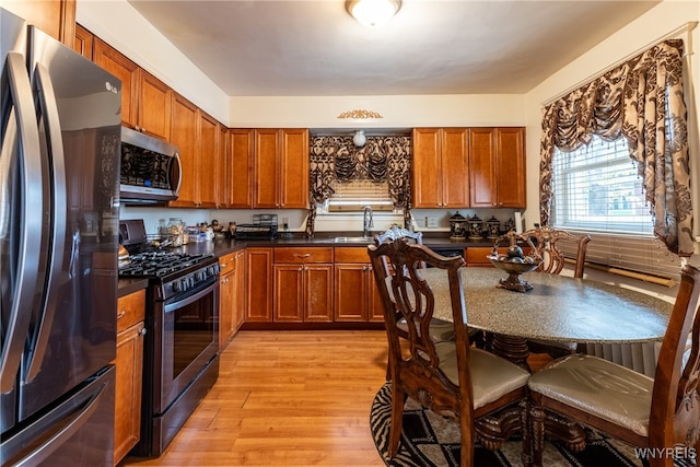 kitchen featuring light hardwood / wood-style flooring, stainless steel appliances, and sink