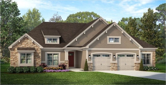 view of front of property with a front yard and a garage