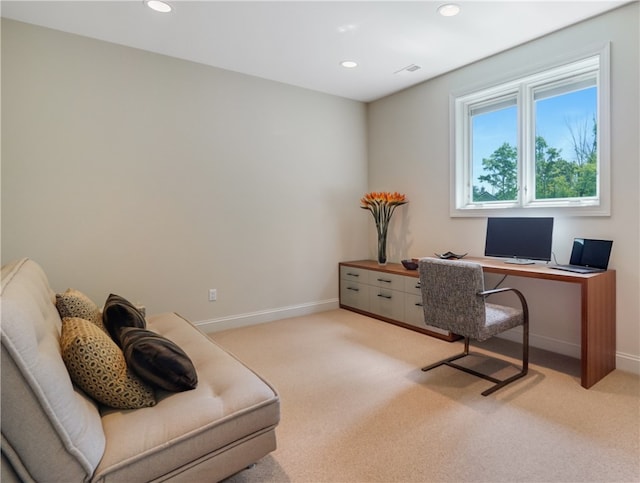 office featuring light colored carpet