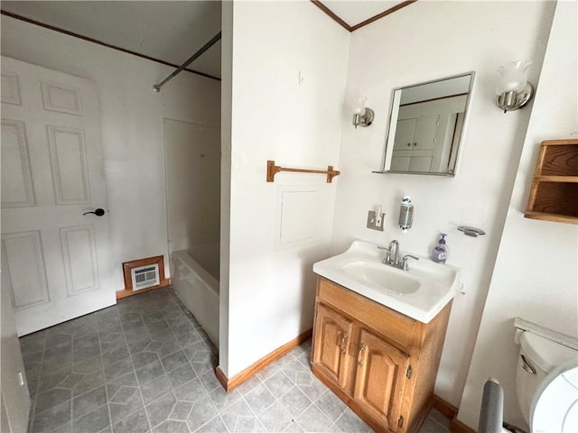 full bathroom with shower / tub combination, vanity, and toilet